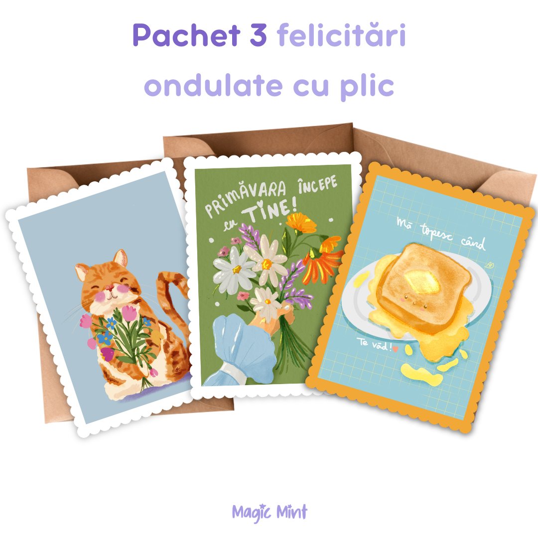 set 3 postcard ondulat