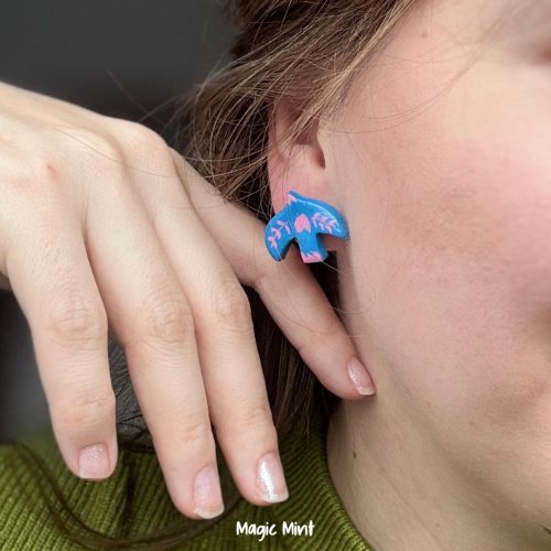 cercei turturele albastre cu roz