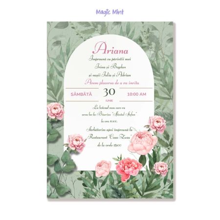 Invitație botez cu bujori