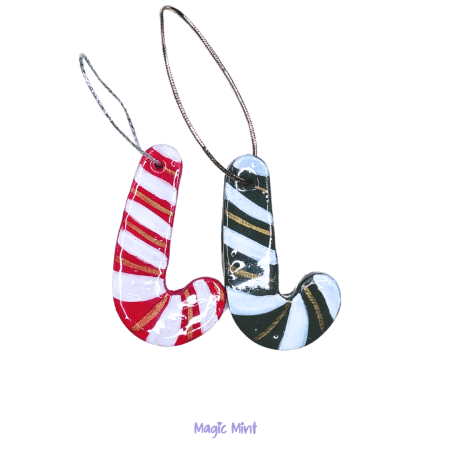 Set 2 decorațiuni de brad lut | bastoane de bomboane roșu/ alb, verde/alb