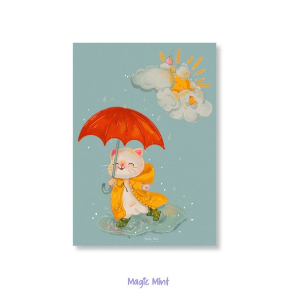 Felicitare cu pisicuta cu umbrela