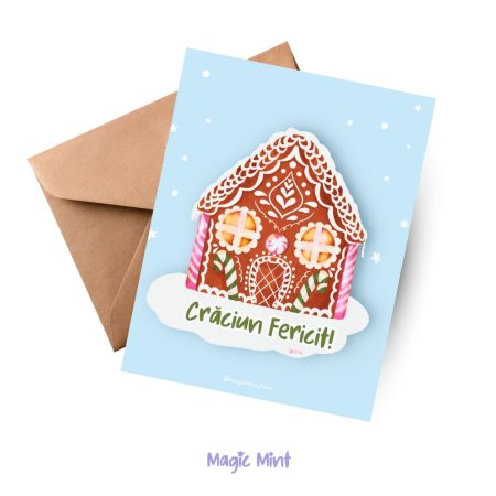 felicitare Craciub fericit casuta turta dulce